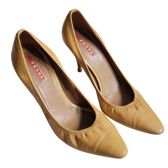 PRADA Patent Leather Heels Mustard Yellow 38 1/2 US 8 - Picture 1 of 9